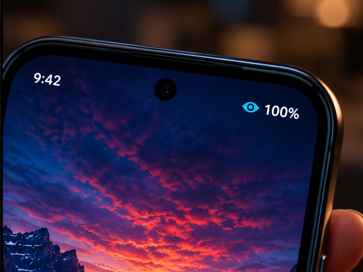 Close-up of a phone status bar showing the Eyesafe glyph