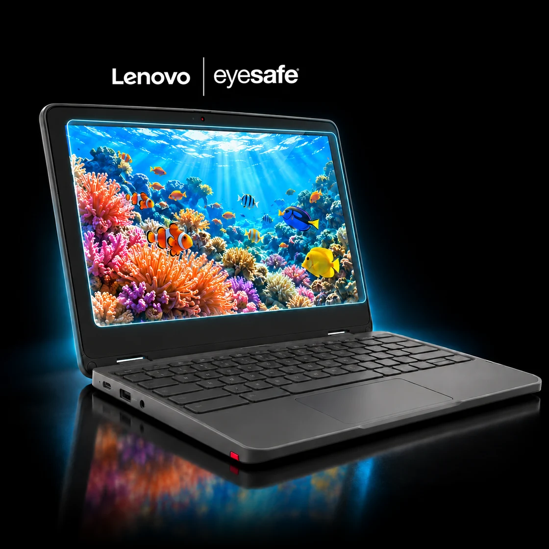Lenovo 300e Chromebook with an Eyesafe blue light screen protector