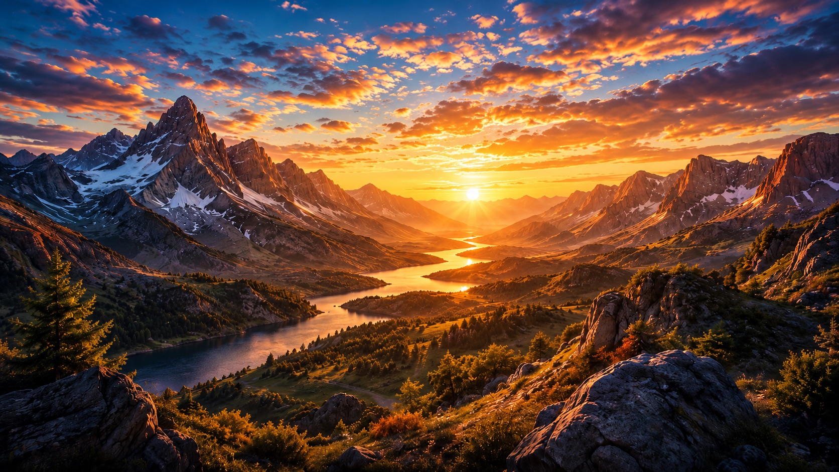 The same mountain sunset with Eyesafe IQ — warm yet vivid, blues preserved