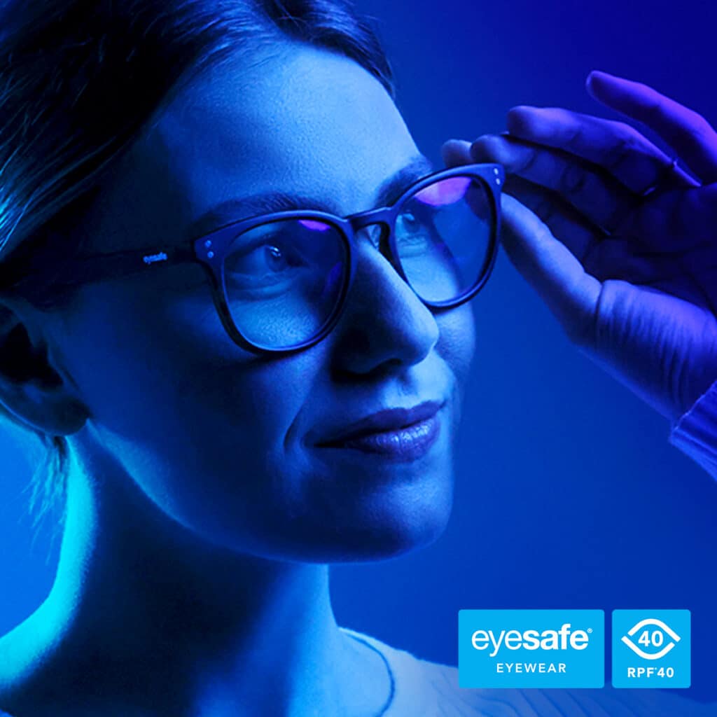 Woman with Eyesafe Eyewear